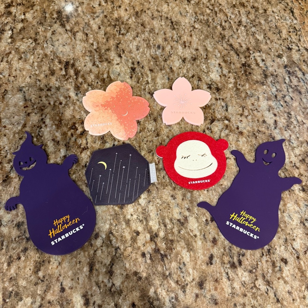 Lot of 6 Starbucks Korea Cherry Blossom Halloween Starry Night Drink Coasters